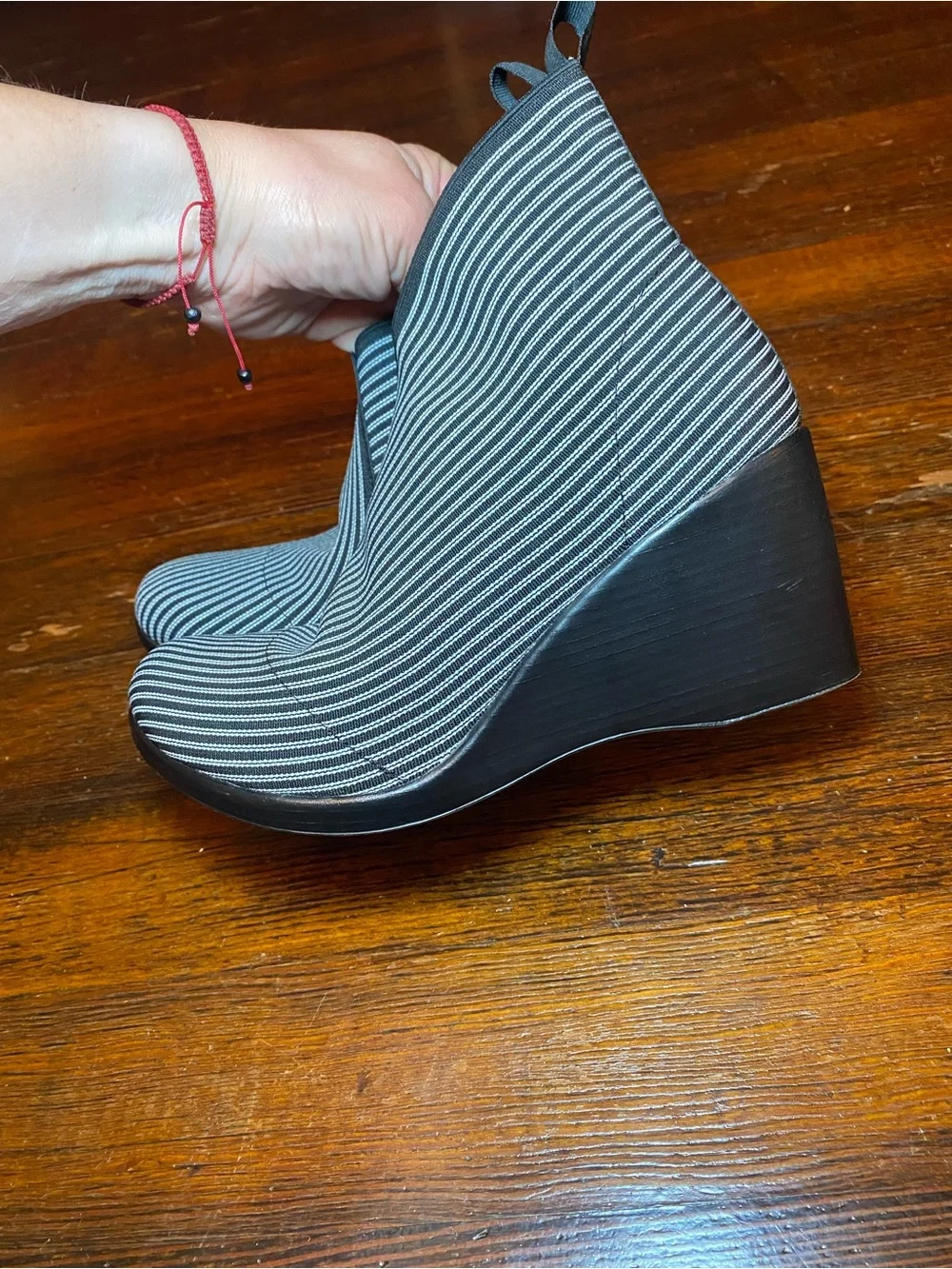 Charleston Shoe Company Telfair Boot Pinstripe Stretch Fabric Ankle Bootie